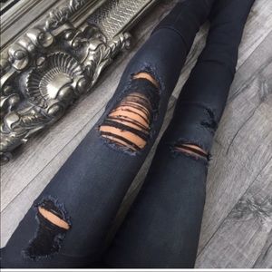 EkAttire Black Wash Out Ripped Jeans